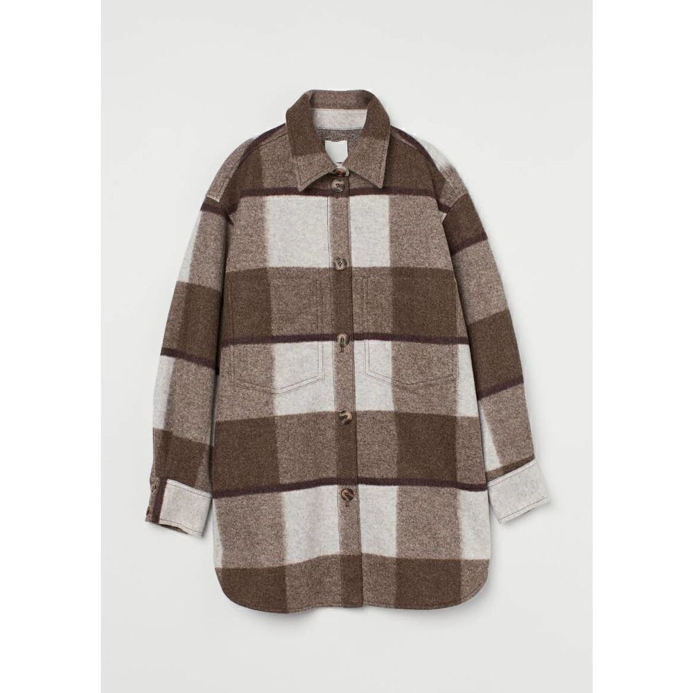 Jacket H&M Felted Shacket Plaid New - Picture 10 of 10